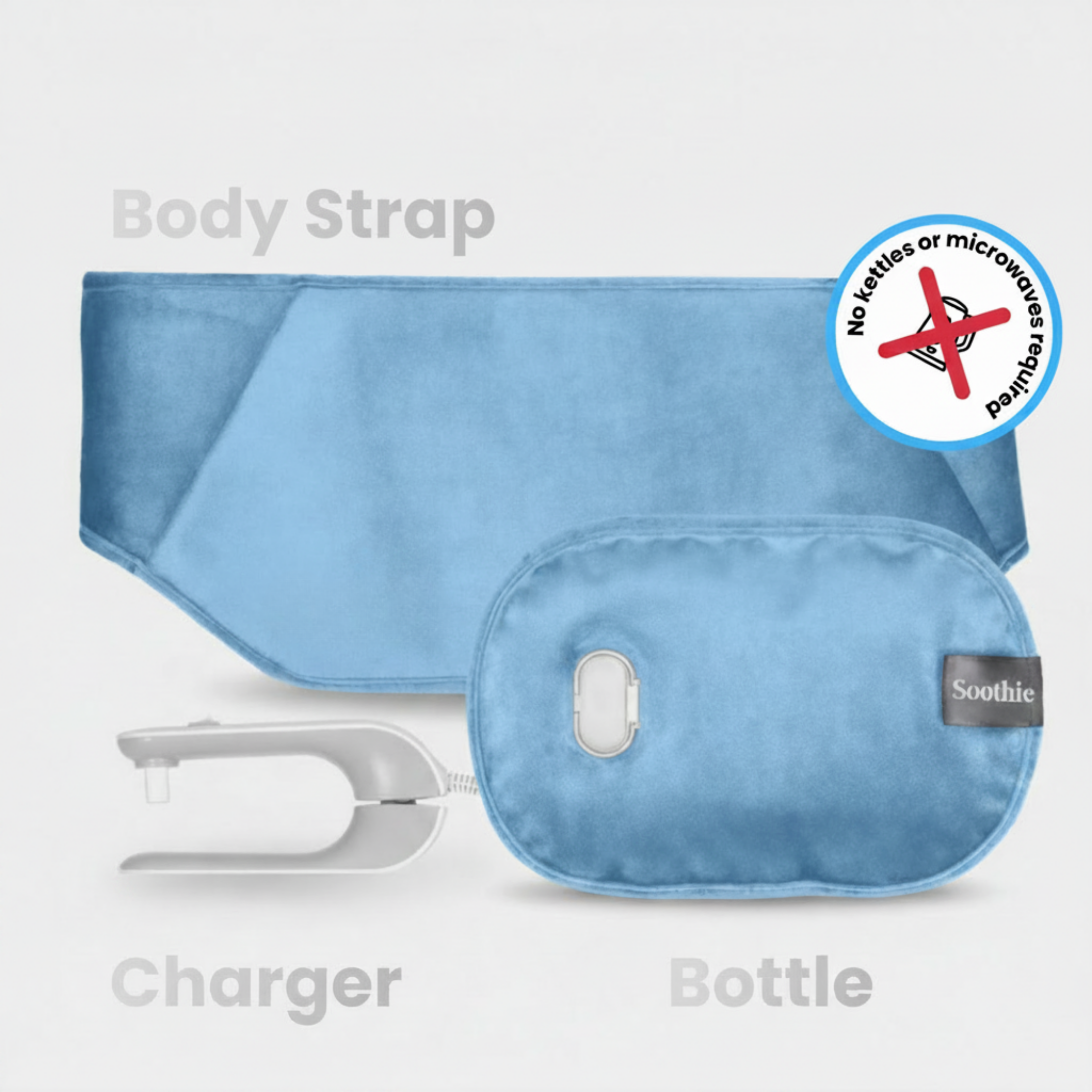 Soothie™ Rechargeable Hot Water Bottle + Body Strap (Blue)