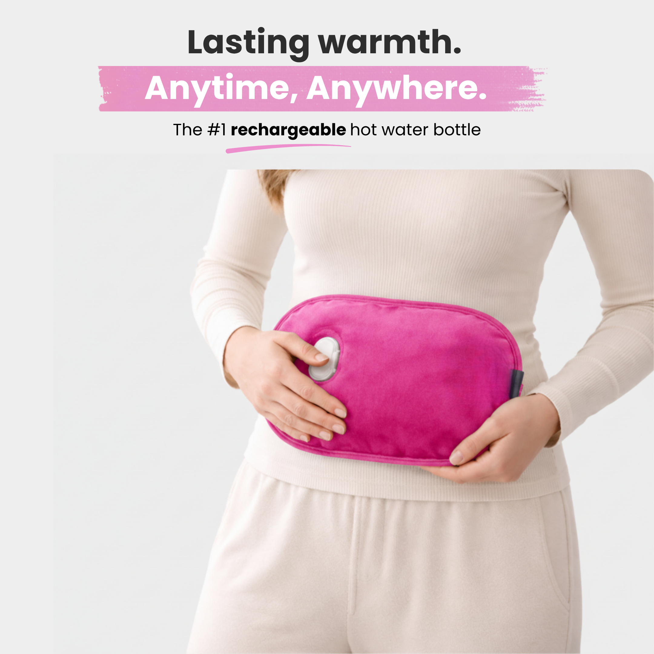 Soothie™ Rechargeable Hot Water Bottle + Body Strap (Pink)