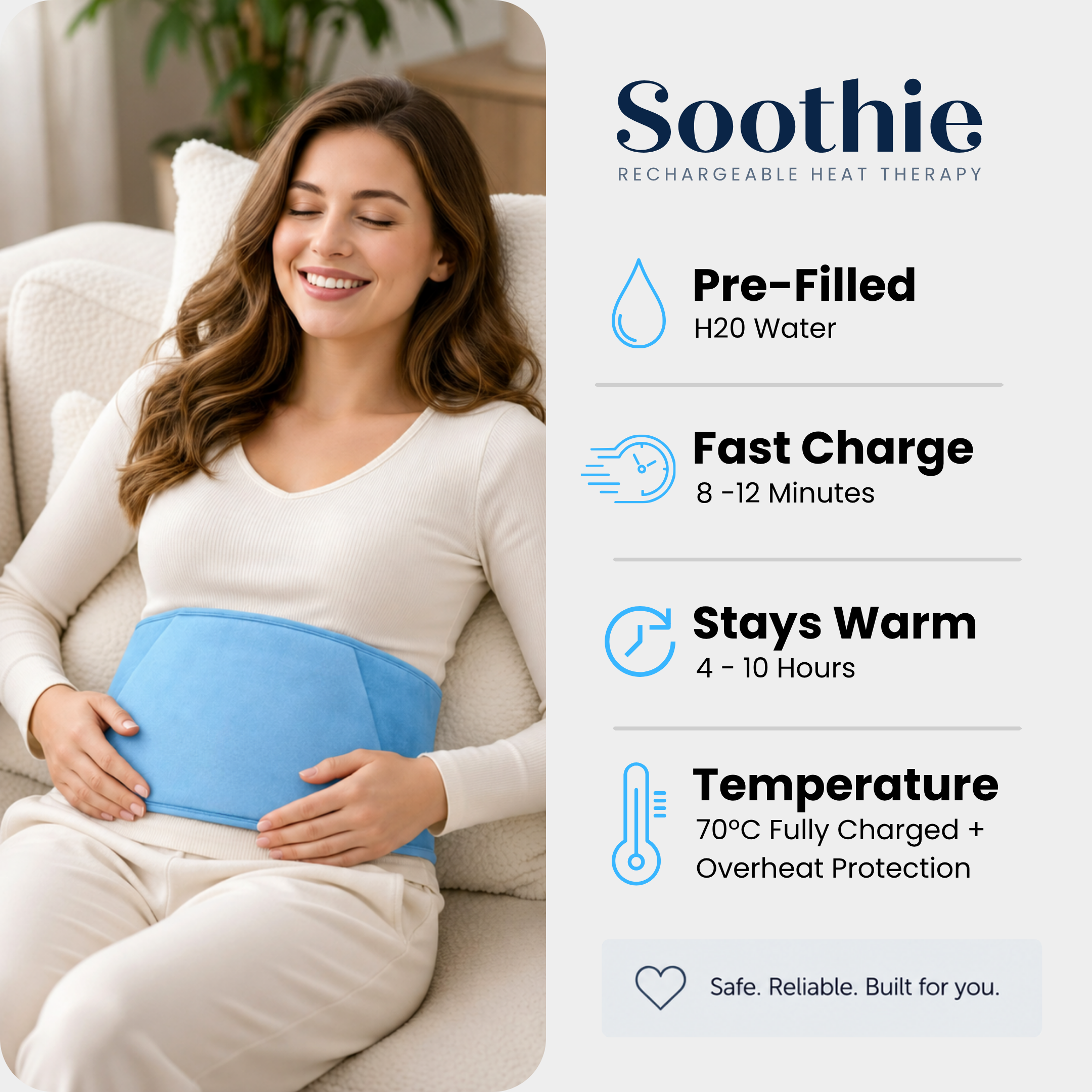 Soothie™ Rechargeable Hot Water Bottle + Body Strap (Blue)