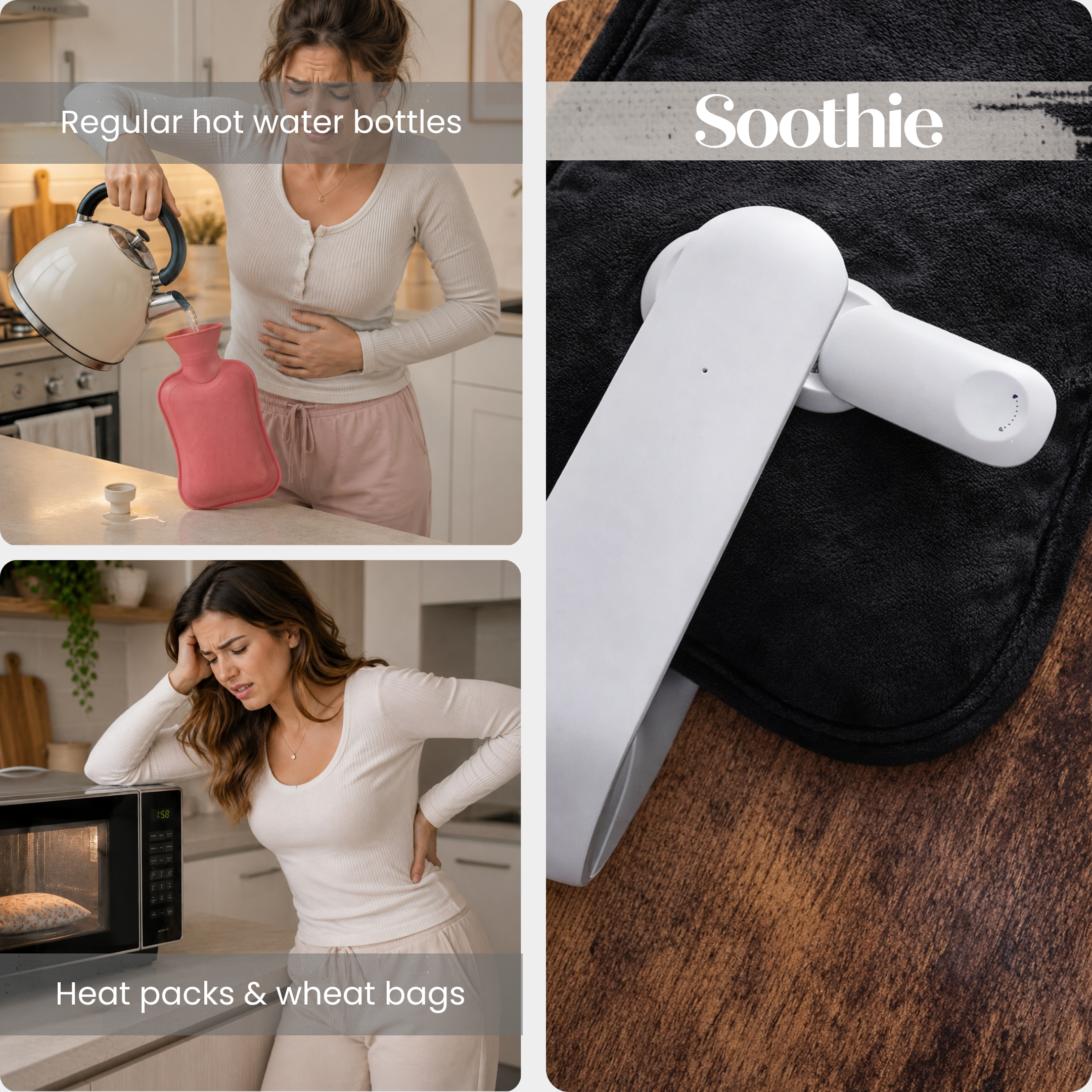 Soothie™ Rechargeable Hot Water Bottle + Body Strap (Black)