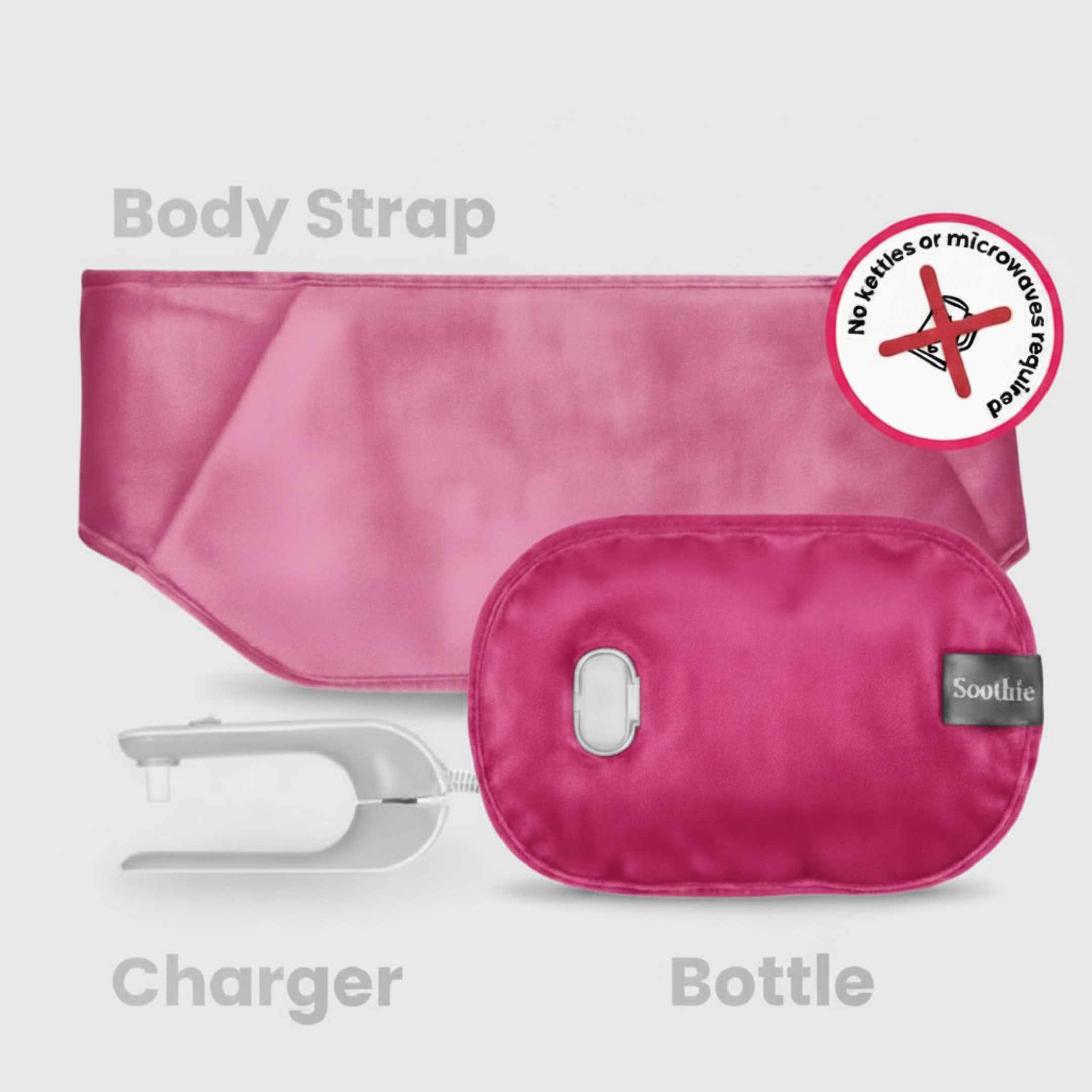 Soothie™  Rechargeable Hot Water Bottle + Body Strap (Pink)