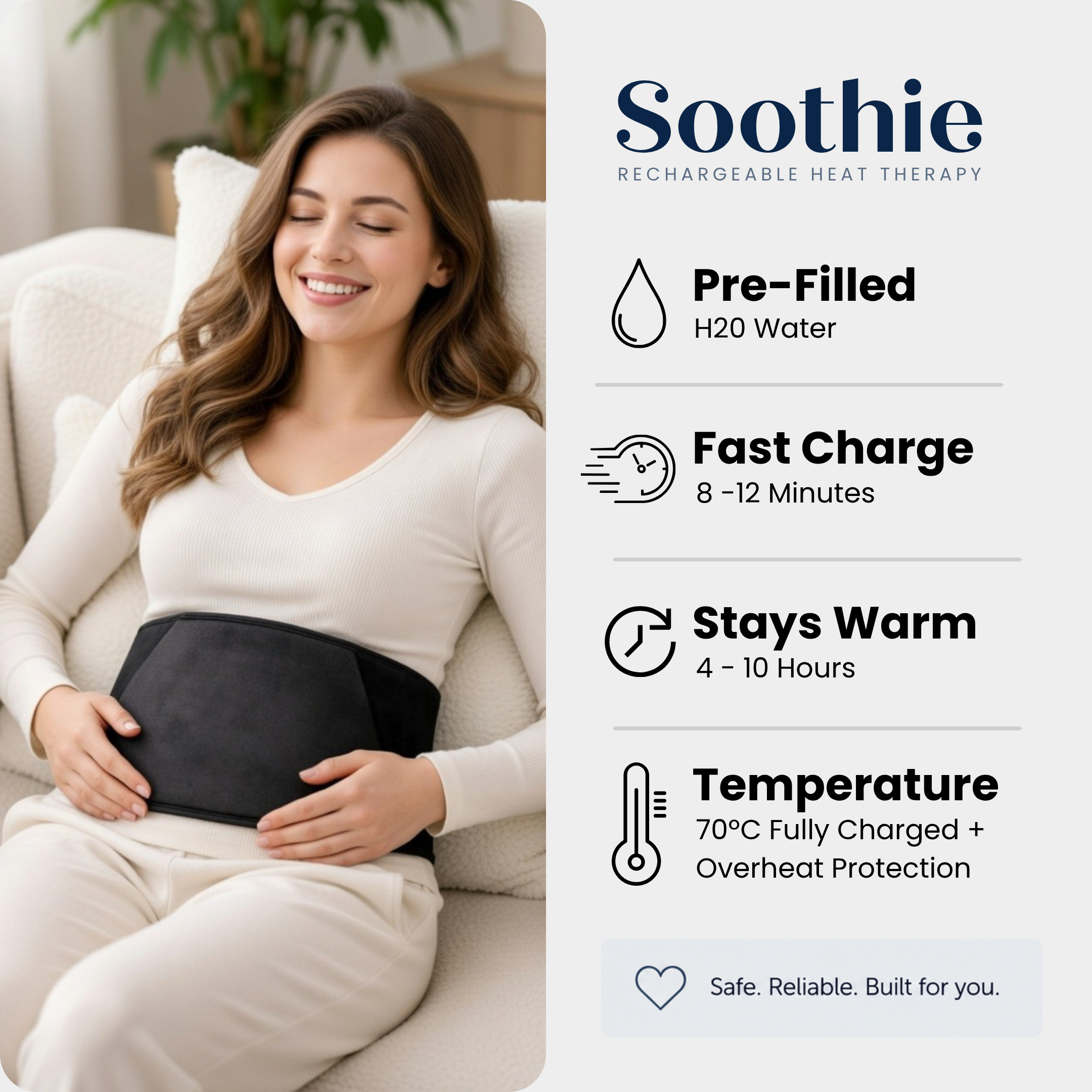 Soothie™  Rechargeable Hot Water Bottle + Body Strap (Black)