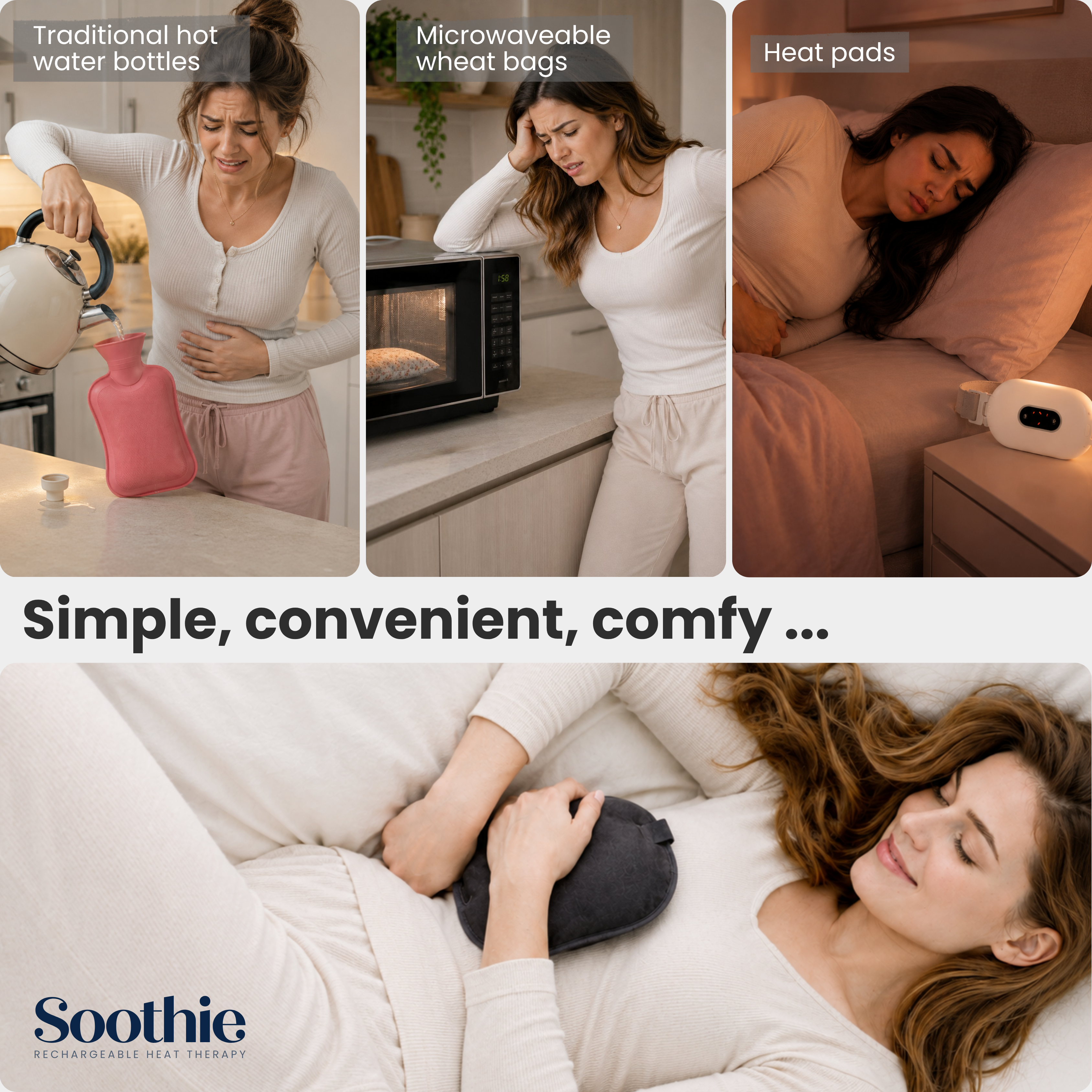 Soothie™  Rechargeable Hot Water Bottle + Body Strap (Black)