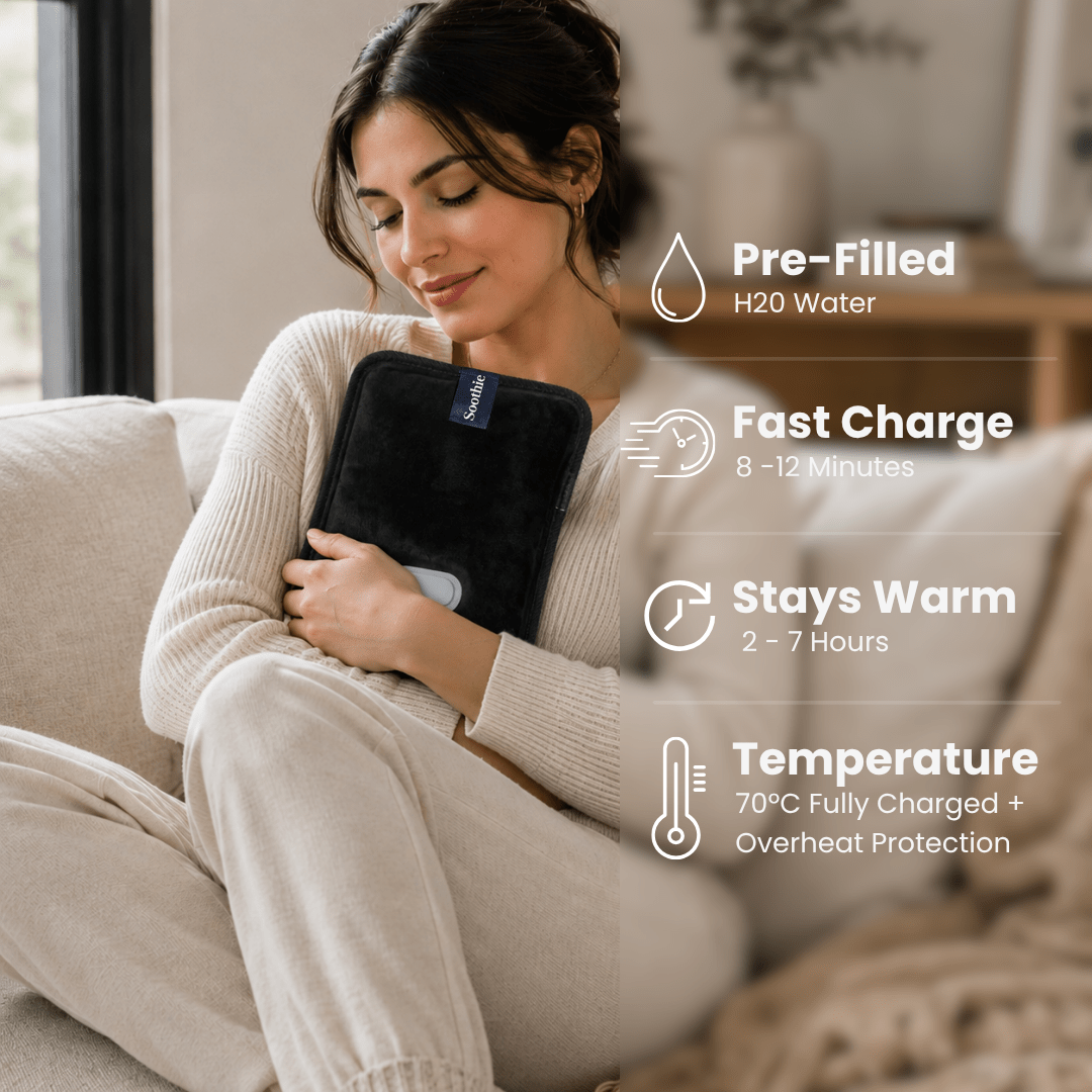Soothie™ Rechargeable Hot Water Bottle + Body Strap (Black) - Soothie™