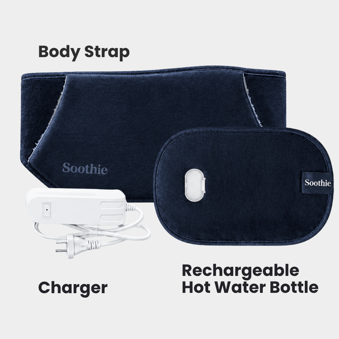 Soothie™ Rechargeable Hot Water Bottle + Body Strap (Black) - Soothie™